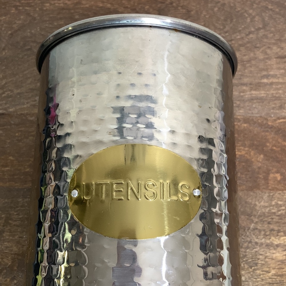Vintage Hammered Metal & Brass Circular Utensil Holder*
